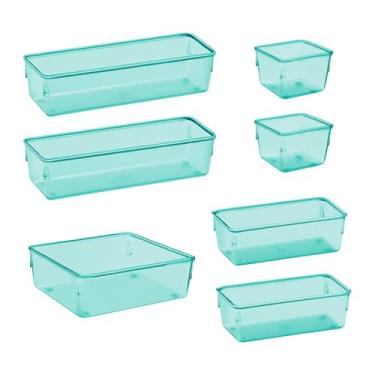 Imagem de Acrimet Organizador Modular para Gavetas, Bancadas e Armários, Plástico Transparente, Kit com 7 Potes Tamanhos Sortidos, Cor Verde Clear