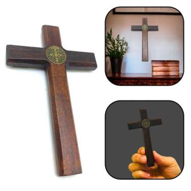 Imagem de Crucifixo Cruz Sem o Cristo Porta Parede Medalha De São Bento 12 Cm - 