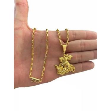 Imagem de Corrente Banhado Ouro Tijolinho 4mm + Pingente de São Jorge - ToJoia18