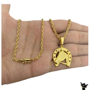 Imagem de Corrente Cadeado 2mm + Pingente Ferradura - Banhado a Ouro - ToJoia18k