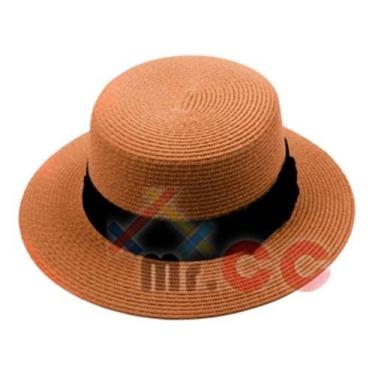 Imagem de Chapéu Palha Boater Palheta Aba Média Feminina Praia Paris - oem, Azul