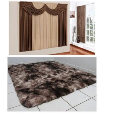 Imagem de Cortina Malha Gel Bando 2,00 X 1,70 + Tapete 2,00m X 1,40m Marrom Mesc