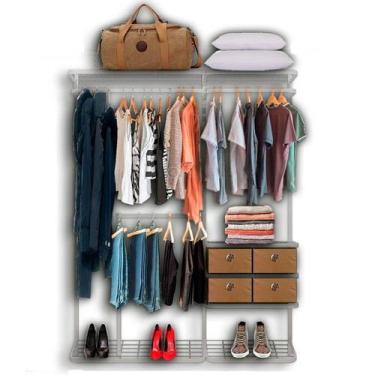 Imagem de Cabideiro Arara Closet Casal Prateleira Aço Aramado - 1,60m PT - Casa 