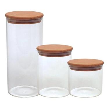 Imagem de Jogo De 03 Potes Hermético Tampa Vidro E Bambu Mimo Style