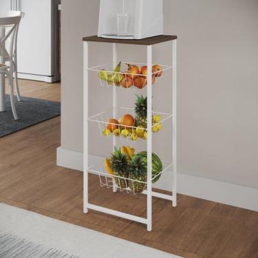 Imagem de Fruteira Montada Fixa Aço Branco Cesto Branco Tampo Amendoa - Veneza -