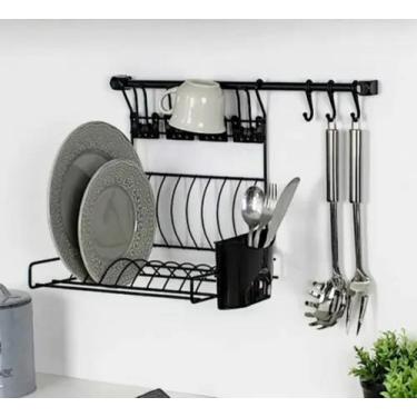Imagem de Escorredor de Louça Prato Talher Parede Cozinha Preto - Metaltru