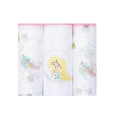 Imagem de Kit 3 Fraldas Papi 63x63cm com Ponto Elize Sereia, Rosa claro, Único