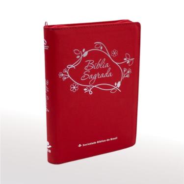 Imagem de Bíblia Sagrada Linha Ouro Capa Sintética com Zíper Vermelha