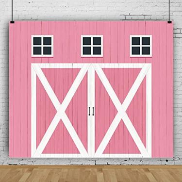 Imagem de Pano de fundo rosa para porta de celeiro 3 x 2,4 m, porta de madeira de fazenda ocidental, tema de caubói, aniversário, chá de bebê, decorações de festa de estúdio, adereços de cabine de fotos