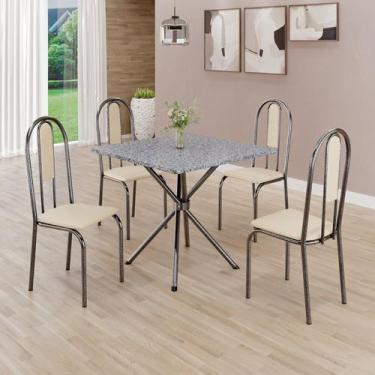 Imagem de Conjunto Sala de Jantar Mesa Quadrada 75x75cm Tampo Granito Ocre 4 Cad