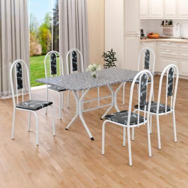 Imagem de Conjunto Sala de Jantar Mesa Retangular 140x75cm Tampo Granito Ocre 6 