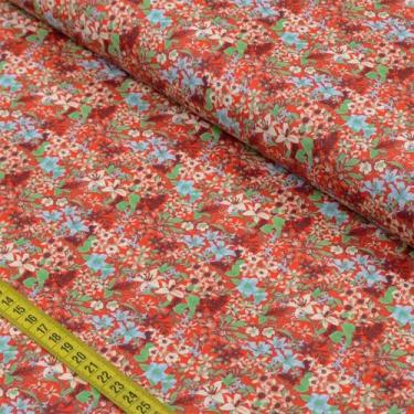 Imagem de Tecido Estampado para Patchwork - Fiori: Flores Misturadas Fundo Verme