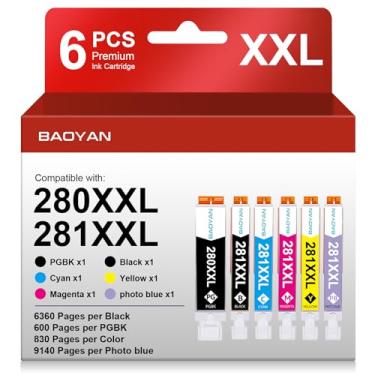 Imagem de BAOYAN Cartucho de tinta de substituição TS9120 compatível para Canon PGI-280XXL CLI-281XXL pacote com 6 fotos azul compatível com PIXMA TS8320 TS8220 TS8120 (PGBK, preto, azul foto, ciano, magenta