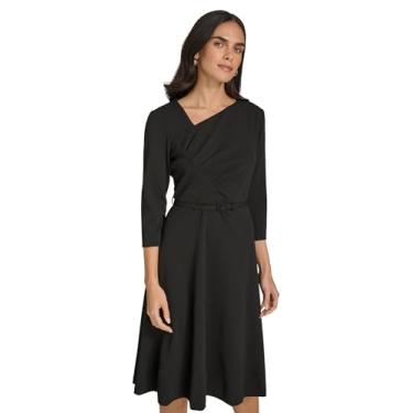 Imagem de Calvin Klein Vestido midi feminino básico sem mangas de crepe, Preto, 40