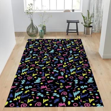 Imagem de Generic Tapete de arcade, decoração de sala de arcade, tapete de fliperama dos anos 80, decoração de arcade, tapete de área abstrata, tapetes de sala de estar, tapete de pista de boliche, tapete para