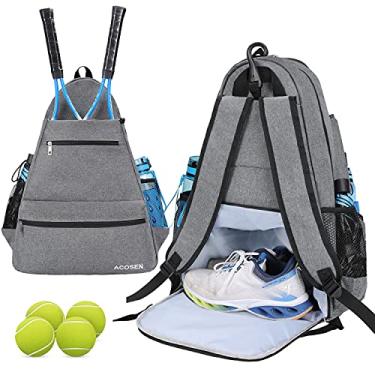 Imagem de Mochila de tênis ACOSEN - Bolsas de tênis para mulheres ou homens para guardar 2 raquetes de tênis, raquetes de pickleball, roupas e bolas, compartimento separado para sapatos ventilado (cinza - B)