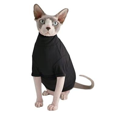 Imagem de Sphynx Camisola de algodão para gatos sem pelos, camisola com gola rolê, pulôver, camisetas com mangas, pijama de gato, macacão para Sphynx