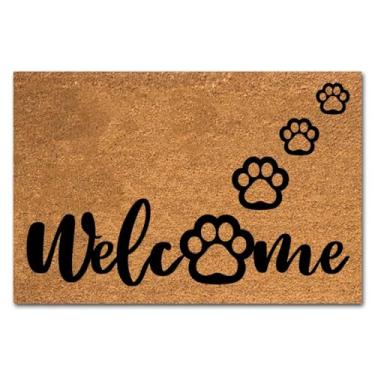 Imagem de Capacho engraçado de coco, bem-vindo, impressão de patas, amante de cães, mãe, tapete de entrada, tapete de entrada resistente para varanda frontal, tapete de boas-vindas, tapete de entrada de coco
