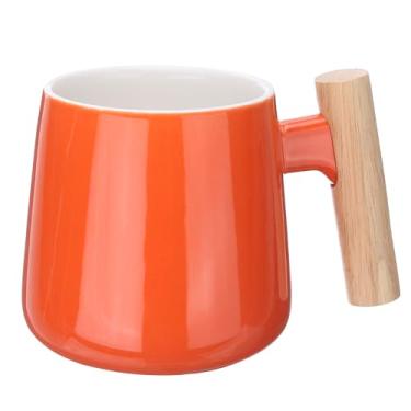 Imagem de HARFINGTON Caneca de café de cerâmica 364 g com cabo de madeira simples canecas de café grandes xícara de chá de cerâmica feita à mão para café com leite e sopa de chá para escritório, casa e
