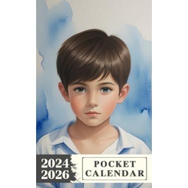 Imagem de Pocket Calendar 2024-2026 With Moon Phase: Three-Year Monthly Planner for Purse, 36 Months from January 2024 to December 2026 | Fineart painting | Original watercolour painting | Boy on canvas