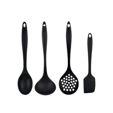 Imagem de Liz KO Jogo Utensílios Cozinha Silicone Colher Concha Escumadeira Espátula Preto