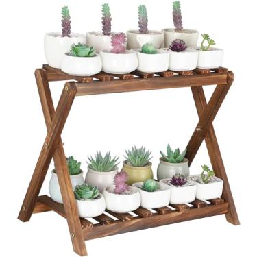 Imagem de Tovacu Suporte para Plantas Pequenas, Suporte para Mesa de 2 Camadas, Suporte para Suculentas, Mesa de Madeira, Suporte para Plantas, Prateleira para Peitoril da Janela, Mini Suporte para Cactos(Desig