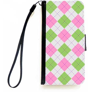 Imagem de Rikki Knight Capa carteira flip cinza rosa verde Argyle com aba magnética para Apple iPhone 5c