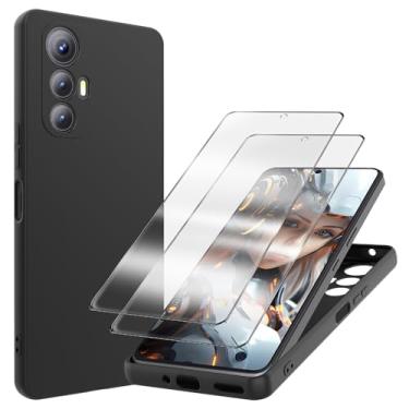 Imagem de YJROP Capa para Cubot Max 5 com protetor de tela de vidro temperado Slim Full Body de silicone antiarranhões à prova de choque capa protetora para celular para Cubot Max 5 17.7 cm (preto)