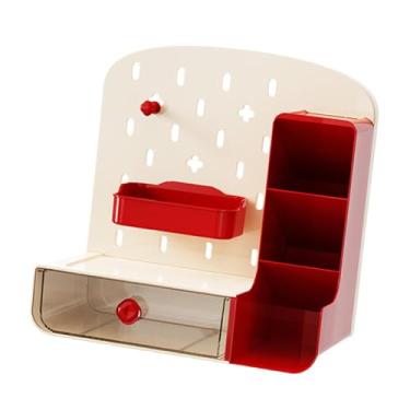 Imagem de IEUDNS Desktop pegboard organizador caneta titular do cartão ornamentos display com gaveta acessórios de mesa para casa berçário, Bege Vermelho