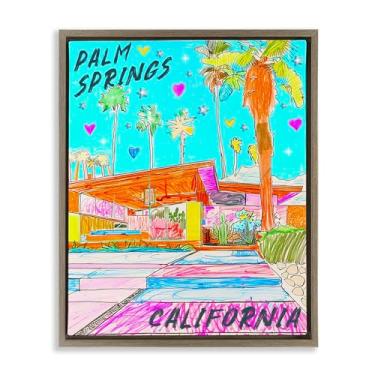 Imagem de Stupell Industries Tela flutuante emoldurada Palm Springs Villa Doodle Design de arte de parede por Jess Stempel, moldura flutuante marrom, 43 x 53 cm