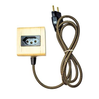 Imagem de Extensão Decorativa Régua Elétrica Bivolt Madeira 1 Tomada Cabo Tecido 150 cm MYCENA STUDIO (Preto)