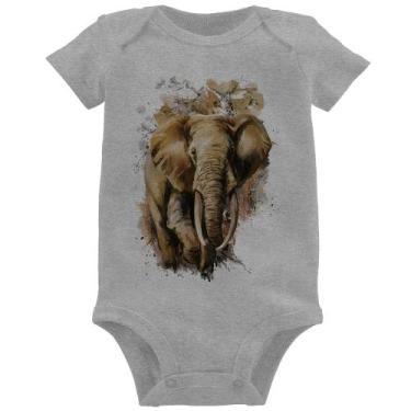 Imagem de Body Bebê Elefante Watercolor - Foca na Moda, Cinza, M
