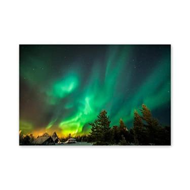 Imagem de Arte de parede em tela Aurora Boreal Imagens - céu estrelado verde paisagem pinturas de arte impressão em tela - impressões de pôster de luzes do norte - imagens de parede para decoração de sala de