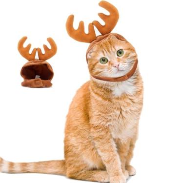 Imagem de ABLAZEZAI Chapéu de rena de Natal para animais de estimação, fantasia de chifres de Natal para gatos, acessórios de Natal para filhotes e gatinhos