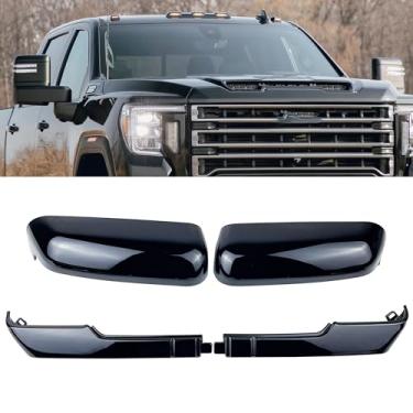 Imagem de SIPIDEAUT Capa de espelho lateral compatível com Chevy Silverado GMC Sierra 2500HD 3500HD 2020-2024, compatível com tampa espelhada Sirrea 2500HD 4 peças (estilo preto brilhante)