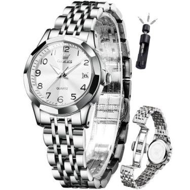 Imagem de Relógio OLEVS, vestido feminino prateado, rosto pequeno com diamante