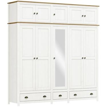 Imagem de Guarda Roupa 10P 3G Espelho Madeira Maciça 220 cm 9139 Branco Freijo Milani Store