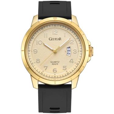 Imagem de GEDIYAR Relógios de pulso analógicos masculinos de quartzo, calendário, data, à prova d'água, grande, grande, para homens, negócios, vestido casual, esportes, A8619 dourado, GEDIYAR