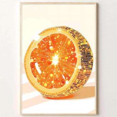 Imagem de Arte de parede laranja fruta moderna bola de discoteca imagem estética bar carrinho impressões de arte engraçado comida fruta disco pôster arte de parede cozinha vintage disco laranja pôster retrô