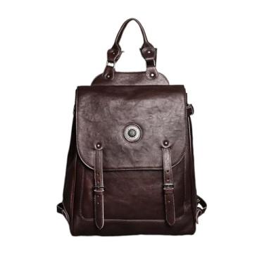 Imagem de Mochila de couro para homens, bolsa de viagem de moda de couro genuíno para homens, mochila para laptop, bolsas de couro(Coffee)
