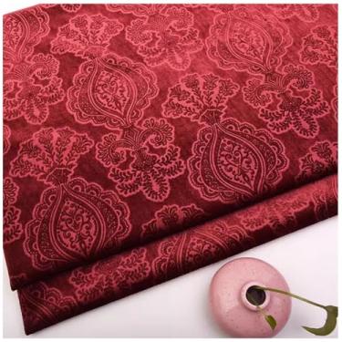 Imagem de Tecido de estofamento de veludo, tecido 3D de veludo em relevo de 144,8 cm, cor sólida, tecido de estofamento para cortina, almofada, cadeira de sofá, artesanato DIY (cor: vermelho vinho)