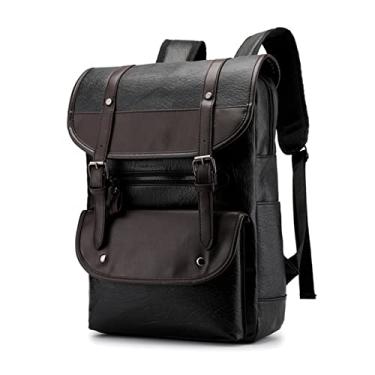 Imagem de Mochila vintage de luxo para homens mochilas escolares masculinas de grande capacidade mochilas para laptop de couro pretas bolsas de viagem para homens(Black)