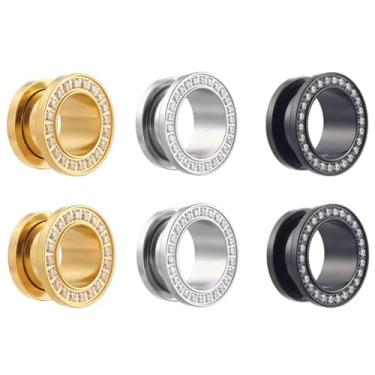 Imagem de LOMISS 2 Peças ALARGADOR AÇO CIRÚRGICO PVD COM ZIRCÔNIA CRAVEJADA (DOURADO, 8MM)