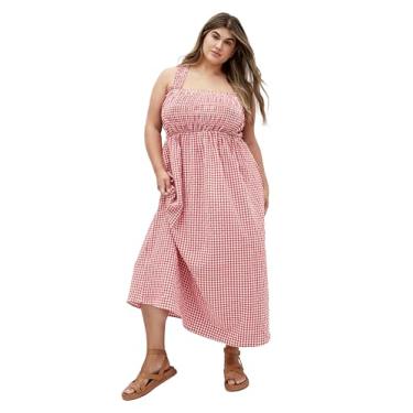 Imagem de City Chic Vestido feminino - Maxi Gingham fofo, Xadrez vermelho, 25 Plus Size