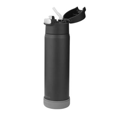 Imagem de Garrafa de água isolada com canudo de aço inoxidável garrafas de água com bico de canudo flip-up sem BPA abertura de uma pressão para condução segura Copo térmico durável para esportes ou viagens 765 g preto