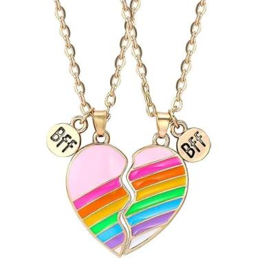 Imagem de Colar Houtsell BFF 2 - com pingente em forma de coração Best Friend Forever Friendship Colar para melhor amigo, Chain length 45.9 + 5.9 cm, Metal, Sem Pedra Preciosa