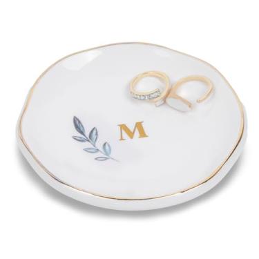 Imagem de Prato de anel de cerâmica personalizado, bandeja inicial de joias para anéis, brincos, colares e pulseiras, presente para noivados, aniversários, feriados, mãe, irmã, dama de honra, noiva, placa de