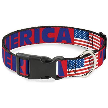 Imagem de Buckle-Down PC-W30026-M/US Bandeira vermelho/azul/branco, colarinho com clipe de plástico, médio/28-43 cm