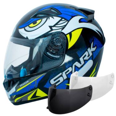 Imagem de Capacete Masculino Ebf Spark Dragon Azul Mais Kit Viseira Cristal e Fumê