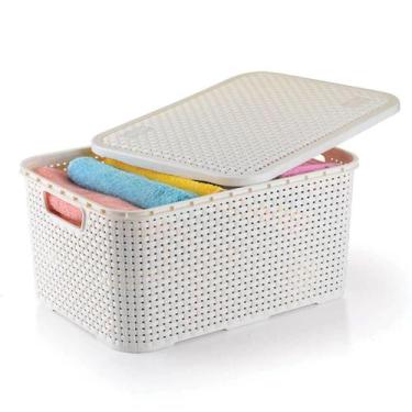 Imagem de Cesto organizador rattan grande com tampa - Nitron, Branco